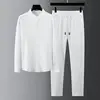 Spring/Summer New Casual Light Thin Set For Men Stripe Standing Neck Man Shirt Paired With Pants Style White Suit 2024 Autumn 1