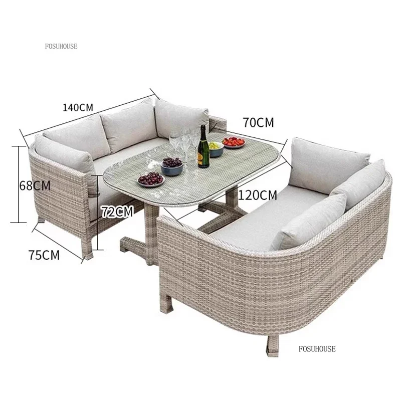 Nordic Outdoor Garden Sofas Leisure PE Rattan Garden Terrace Sofa Chair Set Courtyard Balcony Double Sofa Outdoor Furniture BB