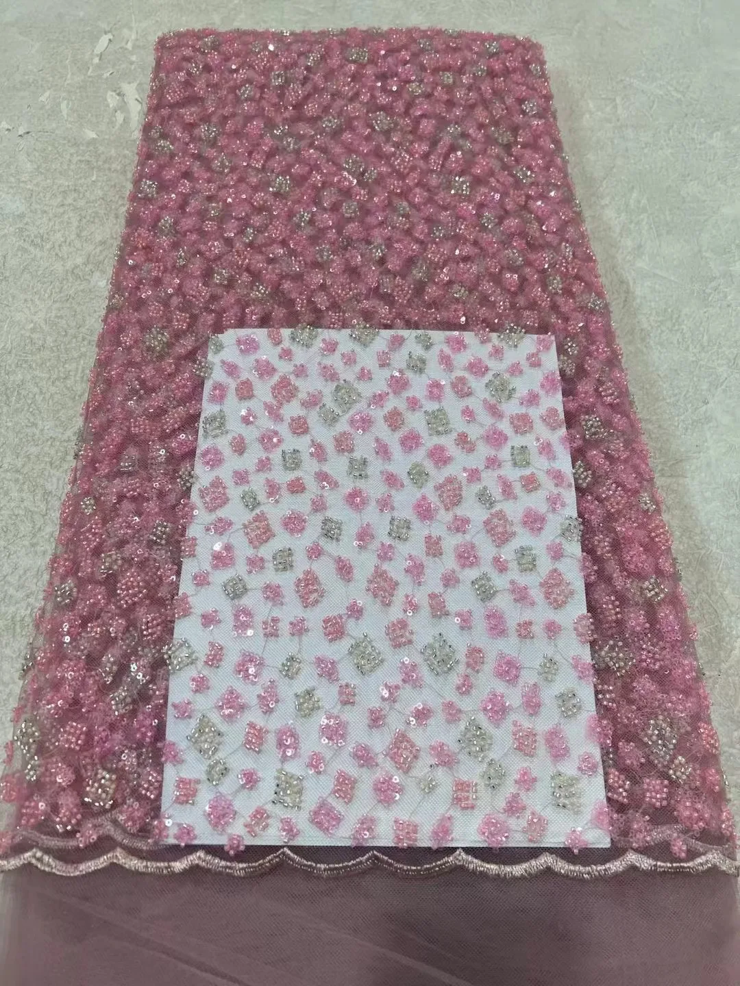 

Luxurious Nigerian Handmade Beads Lace Fabric 2024 High Quality Sequins Beaded Embroidery African Lace Fabric For Sewing