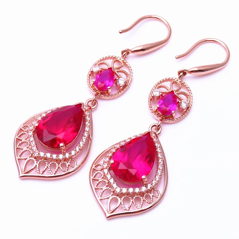 

585 Purple Gold 14K Rose Gold Inlaid Water Drops Luxury Ruby Earrings for Women Glamour Wedding Engagement Moroccan Jewelry