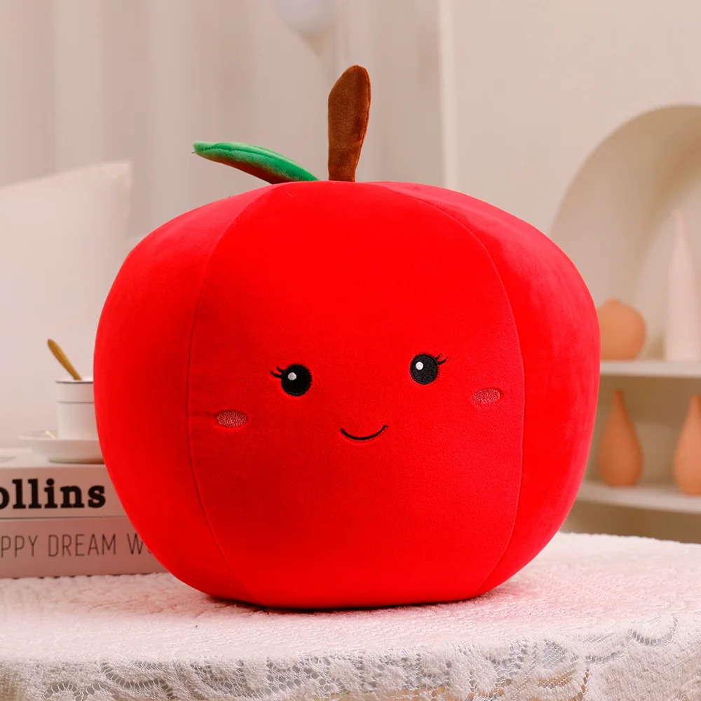 Bonita almohada de peluche con forma de fruta de simulación, naranja, manzana, kiwi, sandía, suave y rellena, cojín para sofá con forma de pimiento y guisante
