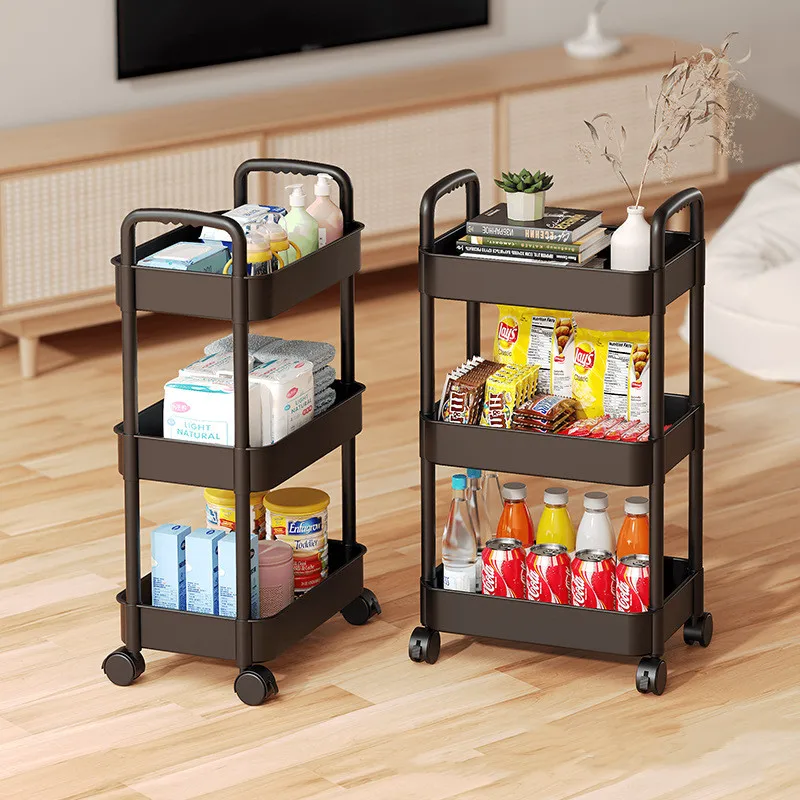 

Movable Kitchen 3/4Layers Trolley Rack Fruit and Vegetable Seasoning Bottle Storage Rack Living Room Snack Sundry Organizer