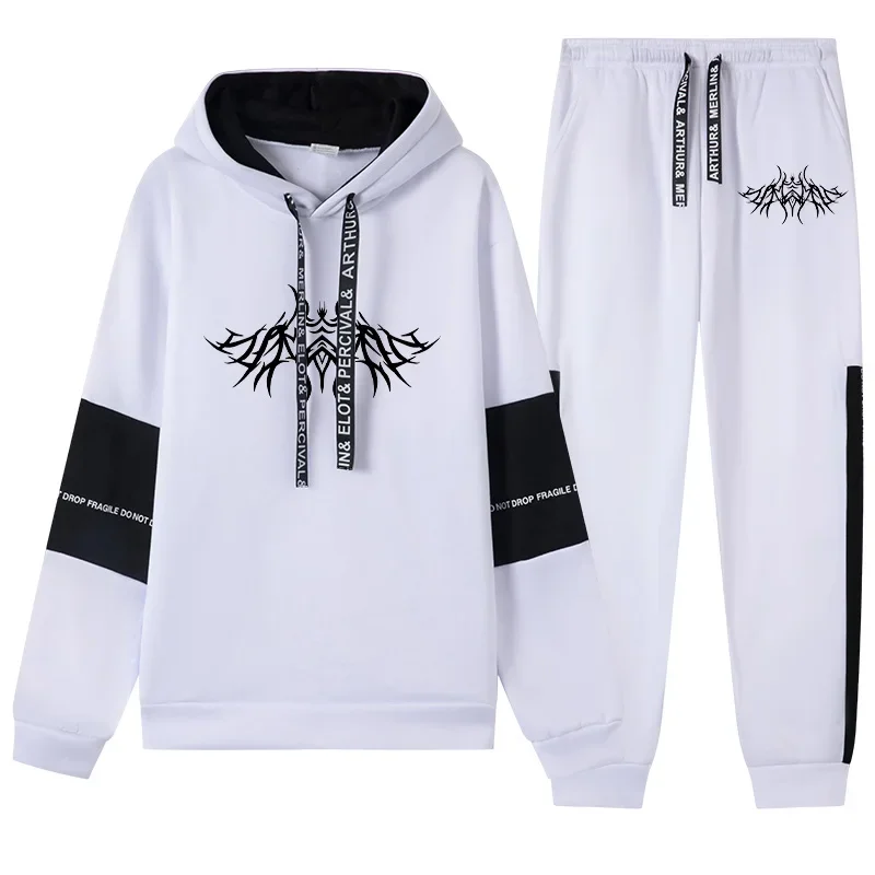 Men's Black White Hooded Sweatshirt and Sweatpants Tracksuit