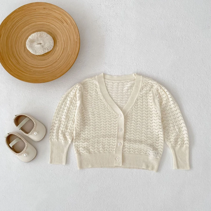 여름용 얇은 가디건 여아 및 용 작은 코트 자외선 차단 에어컨 셔츠 속이 비치는 니트 스웨터