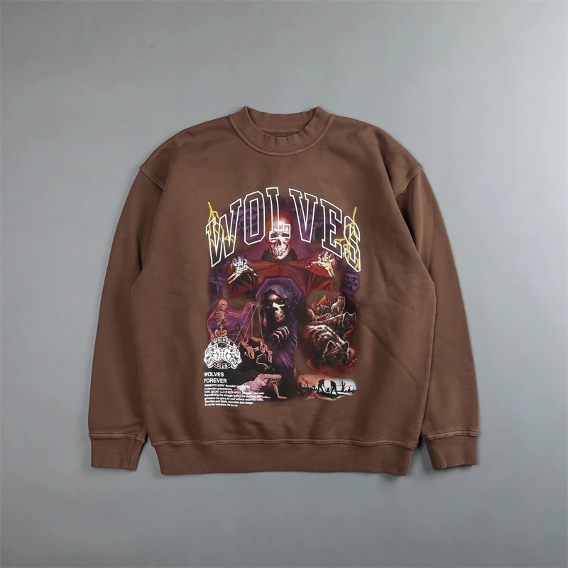 

DARC SPORT Skull Print 2023 Terry Cloth 350G 100% Cotton Men'S Clothing O Neck Hoodie Streetwear Cotton Hoodies Pullover Tops
