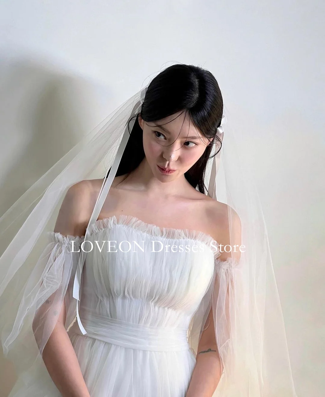 GIOIO Strapless Wedding Dresses Floor Length Korea Tulle Corset A-Line Bride Gowns Party Women Bride