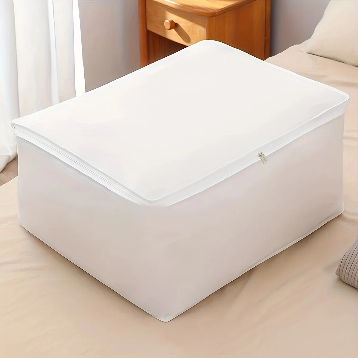1pc-Large storage bag with lid, bedding storage container, comfort items, clothes, wardrobe, sturdy zipper 5