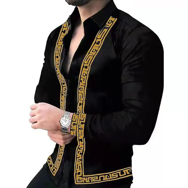 

2023 Luxury Social Button Geometric Men's Shirt Long Sleeve Hawaiian Cardigan Turn-down Collar Shirt Men Clothes S-6XL