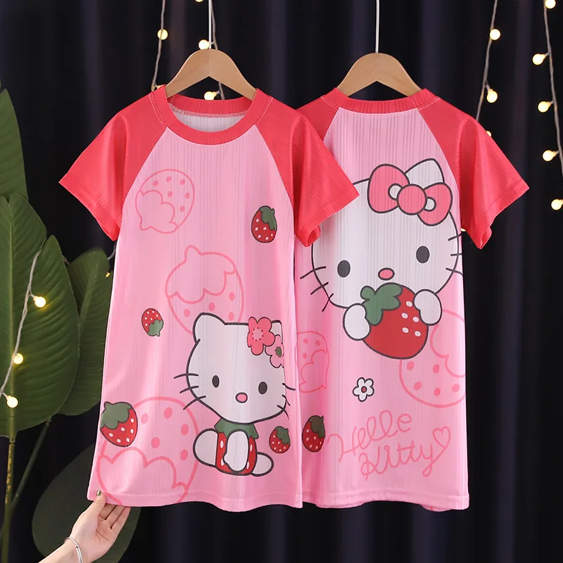 

Cute Kids Nightdress Anime Kuromi Melody Sleepwear Cartoon Cinnamoroll Short Sleeve Pajamas Dress Girl Homewear Night Underwear