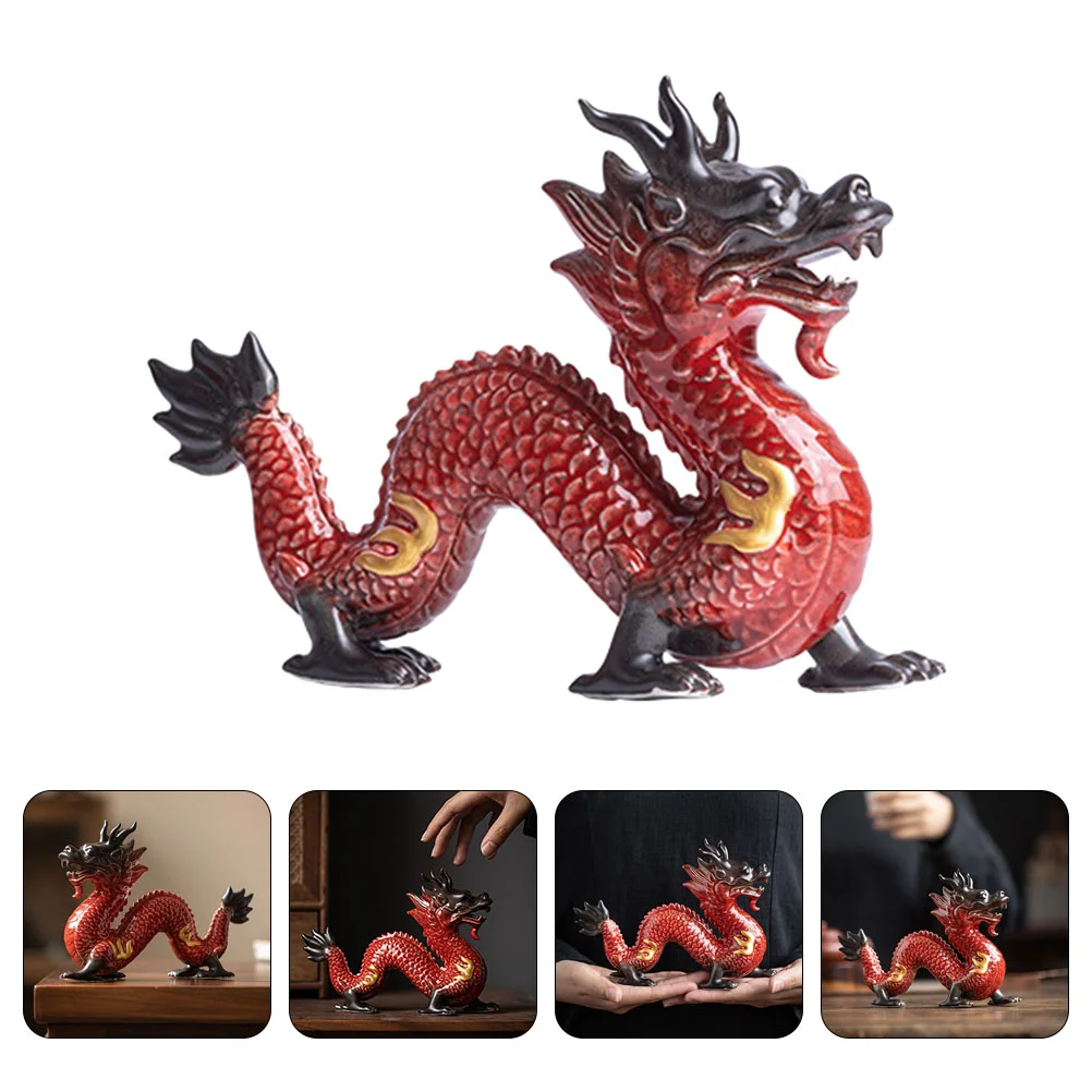 

Home Decor Ceramic Craft Figurine Wooden Dragon Statue Ceramics Ornaments Cabinet Indoor Desktop