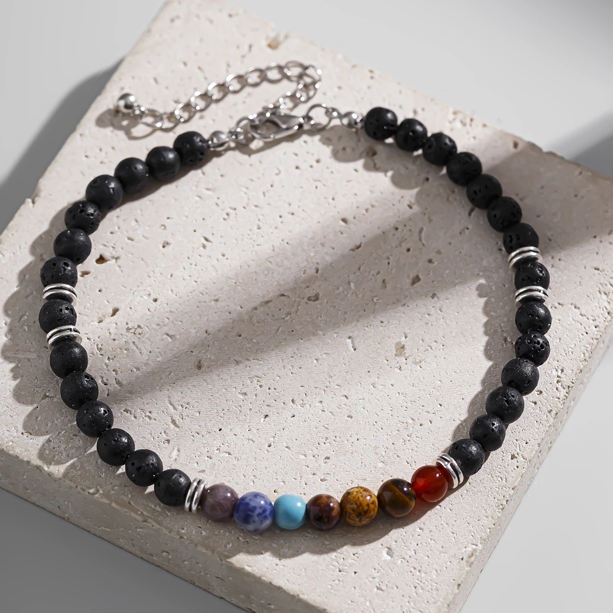 Salircon Fashion Volcanic Stone Glass Beads Anklet for Men Women Classic Adjustable Male Anklet Chain Summer Beach Jewelry ankle chains,beads anklet,fashion accessories