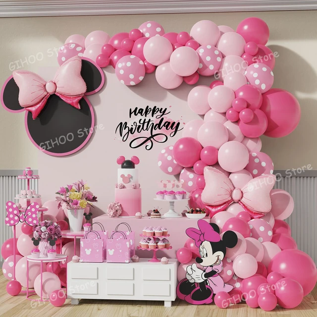 Décorations D'anniversaire Minnie Mouse pour Filles, Rose Ballons