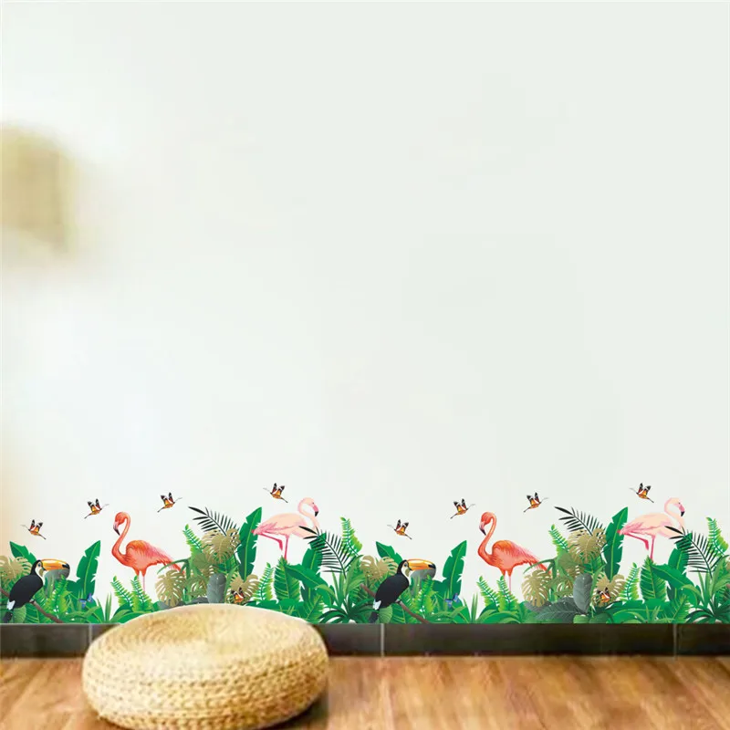 

Flamingo Birds Plants Wall Stickers For Shop Office Baseboard Decoration Diy Waterproof Natural Scenery Mural Art Pvc Home Decal