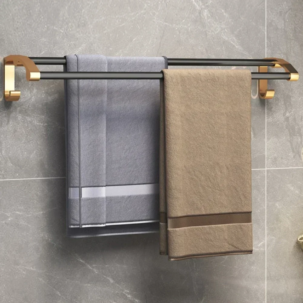 Bath Hardware Sets Organizer Aluminum Shower Towel Rack Black Gold Wall Mounted Bathroom Accessory Shelf Toilet Brush Holders
