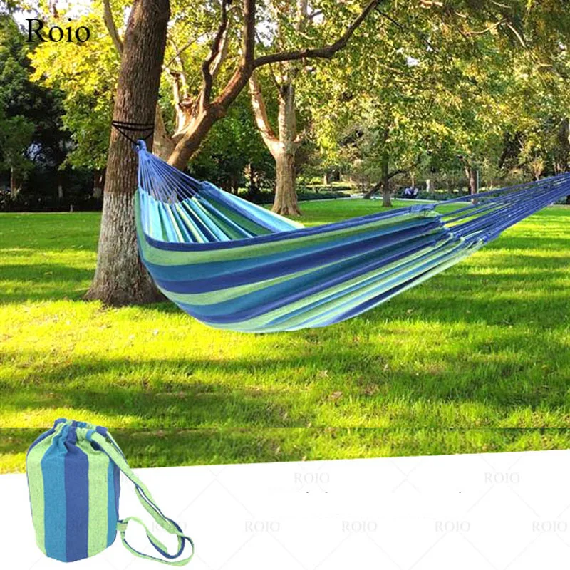 Camping Hammock Portable Hammock Striped Canvas Single Double Travel Hanging Bed Camping Accessories Outdoor
