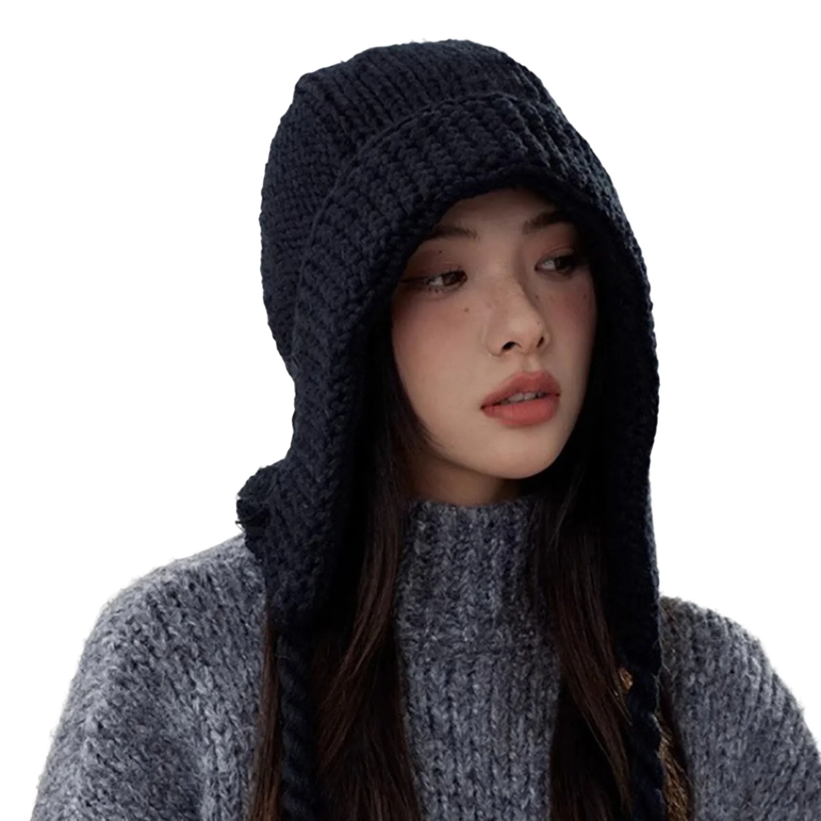 

Womens Red Beanie Hat Winter Warm Long Ear Straps Headwear Caps Thick for Cold Weather