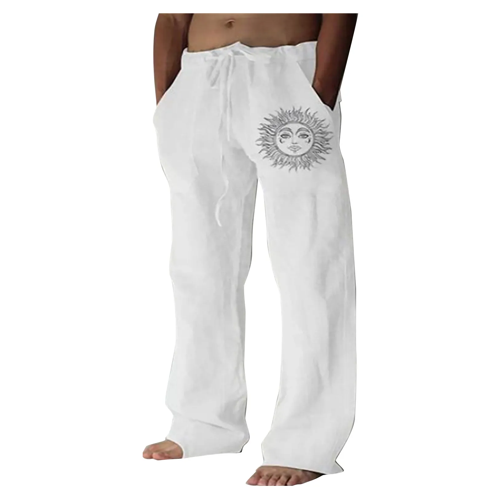 

Men's Cotton Pants Summer Solid Color Breathable Trousers Male Casual Elastic Waist Fitness Pants Hip Hop Streetwear