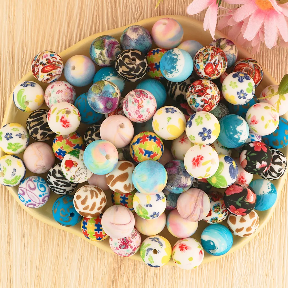 100Pcs/Lot 15mm Silicone Leopard Beads For Jewelry Making Round Printed Beads DIY Pacifier Chain Bracelet Necklace Accessories