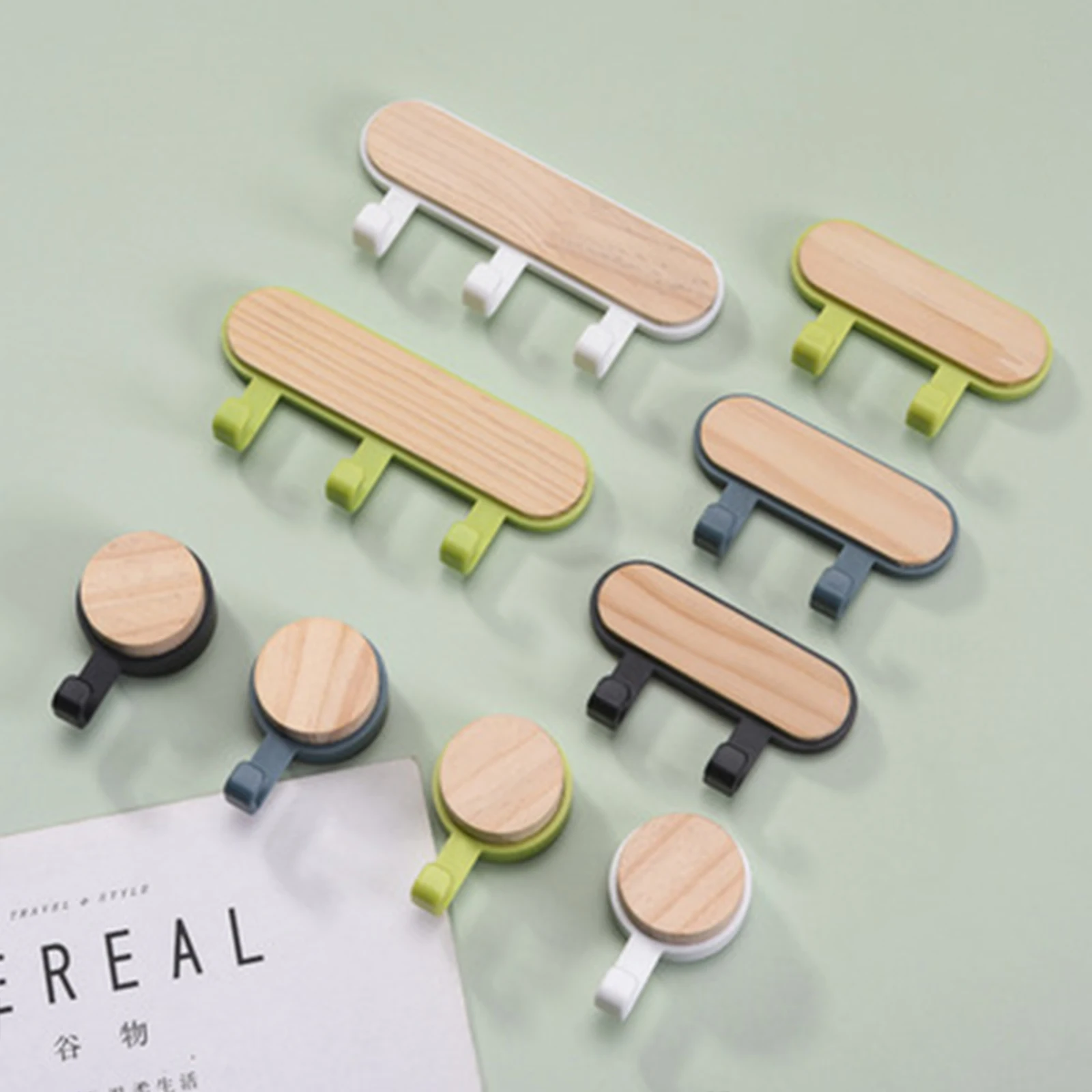 Self Adhesive Hooks 1Pcs Strong ABS Wood Hat Racks Key Hanger Wall Organizer Kitchen Bathroom Accessories