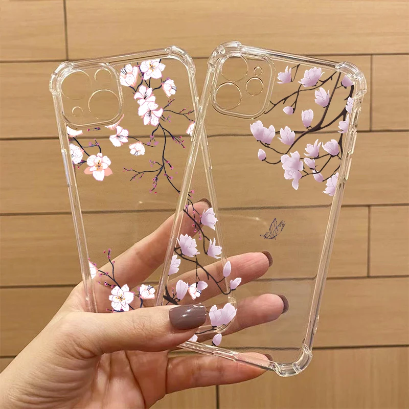 Delicate Flower Transparent Phone Case - Elegant Protective Cover