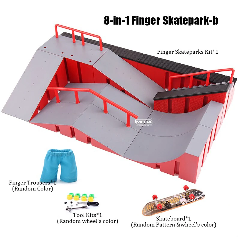 Deluxe Mini Finger Skateboard Park with Ramps and Stair Set - DIY Indoor Toy Kit