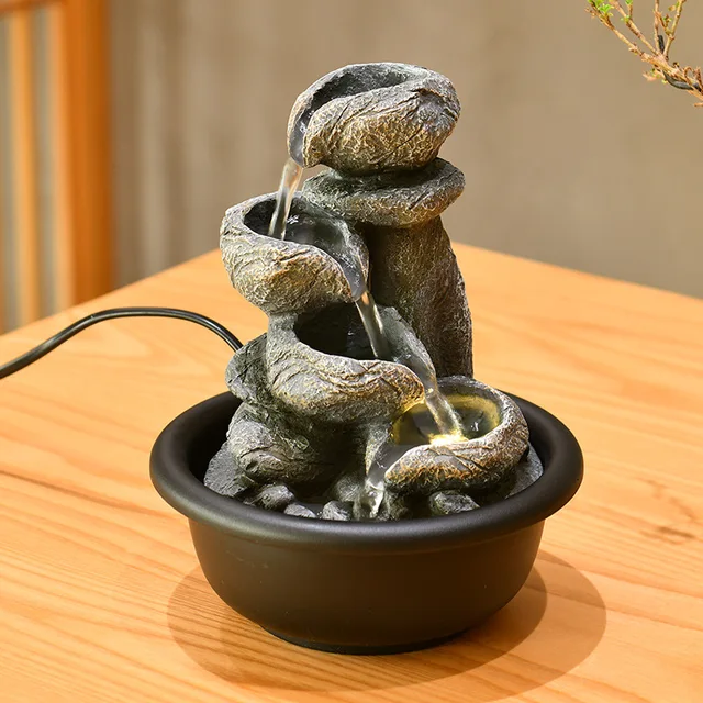 Fontana Da Scrivania Con LED E Effetto Nebbia - Cascata Decorativa Con Piante Per Interni, Ufficio E Casa - Foto 3