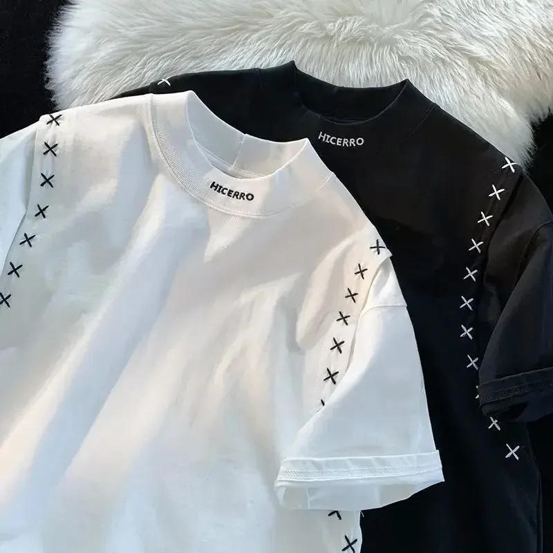 

Sewing X Korean Style Streetwear Design Sense Splicing T-shirt for Men and Women Summer Oversize Fashion Handsome Couple Style