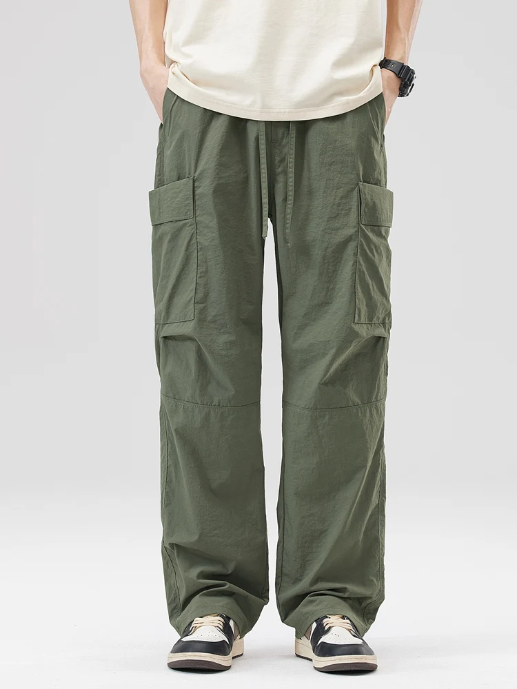 2024 New Spring Summer Cargo Pants Men Streetwear Multi-Pockets Quick Dry Nylon Casual Pants Loose Straight Trousers Male