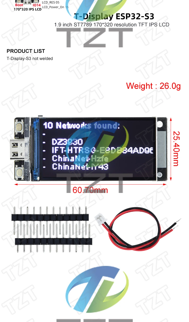 T-Display-S3 ESP32-S3 1,9 Zoll ST7789 LCD Display Development Board WIFI Bluetooth5.0 Wireless Modul 170*320 Auflösung – Detail 2