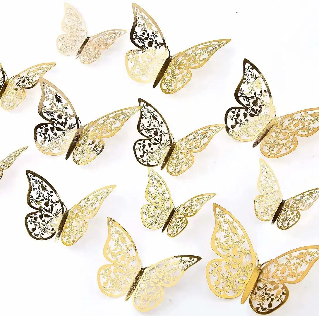 

12 PCS Butterfly Cake Decoration Gold 3D Hollow Cupcake Topper Birthday Wedding Anniversary Baby Shower Party Cake Decorations