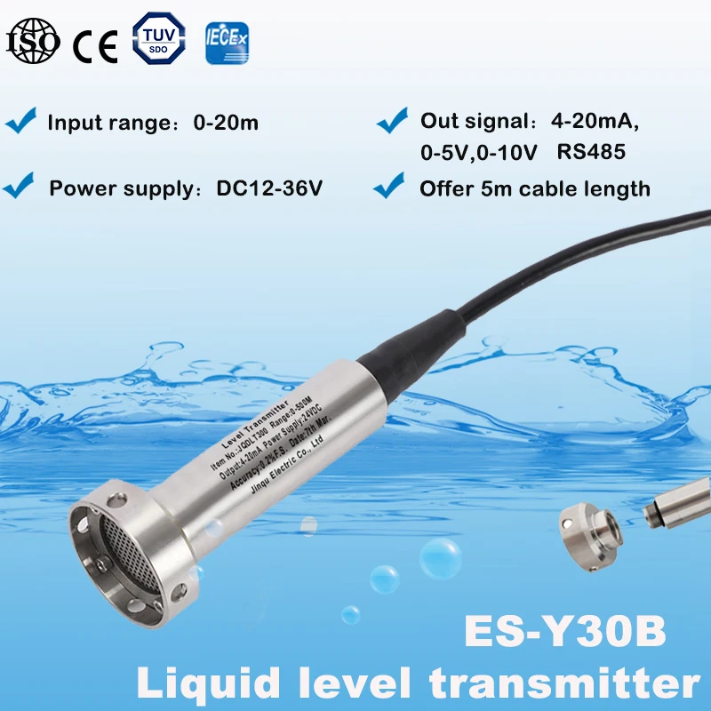 

ES-Y30B Anti-clogging Submersible Water Leakage Sensor Water Level Sensors 4-20mA 0-5V 0-10V RS485 Output Level Transmitter