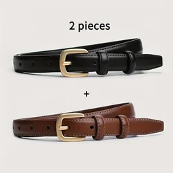 Casual Fashion Belt Set with Elegant Needle Buckle and Modern Double Loop Design (2Pc Black Brown)