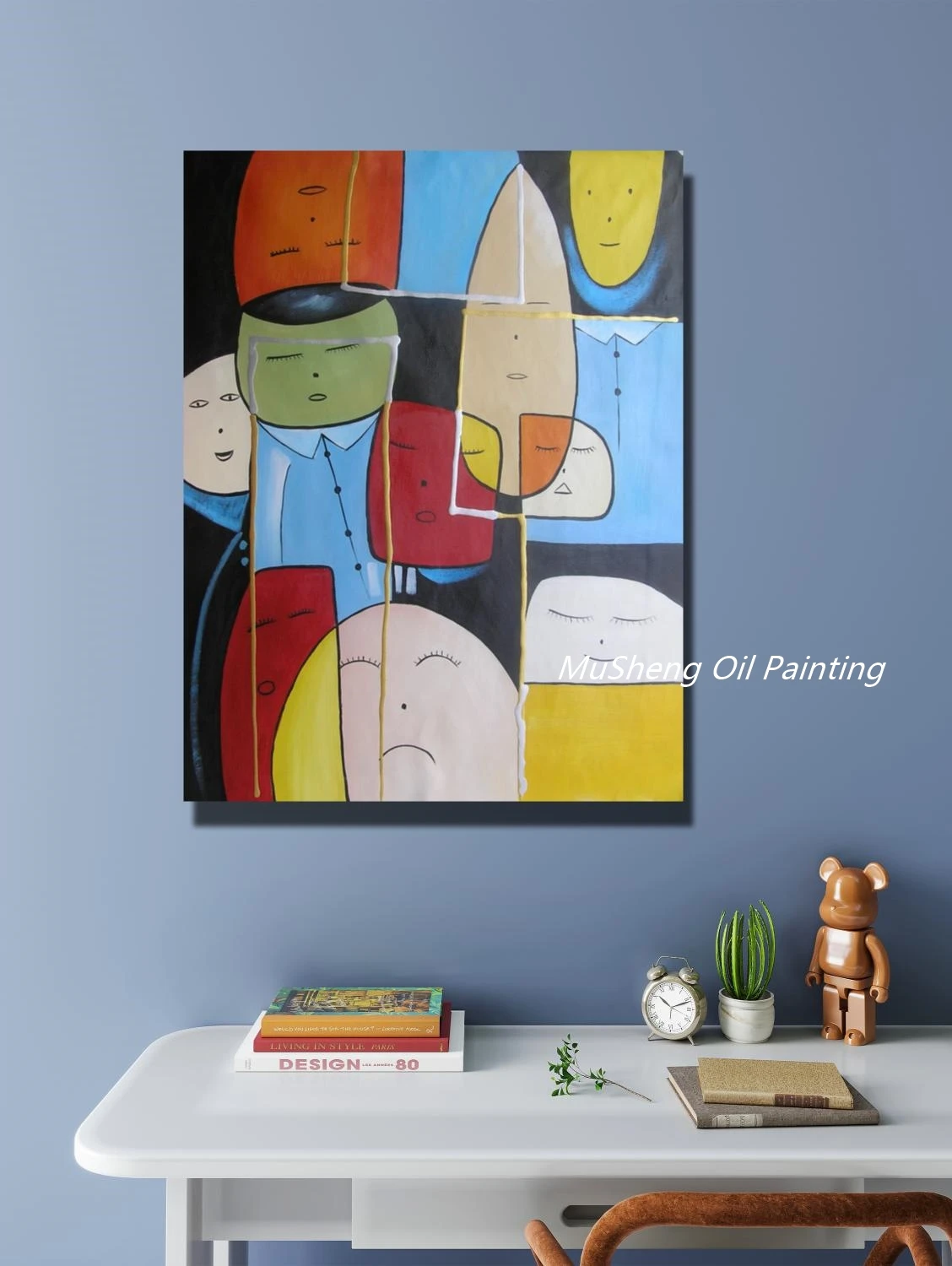 

Pure Hand Painted Abstract Children Oil Painting on Canvas Smile Face Happy Kids Modern Wall Art for Study Room Decoration