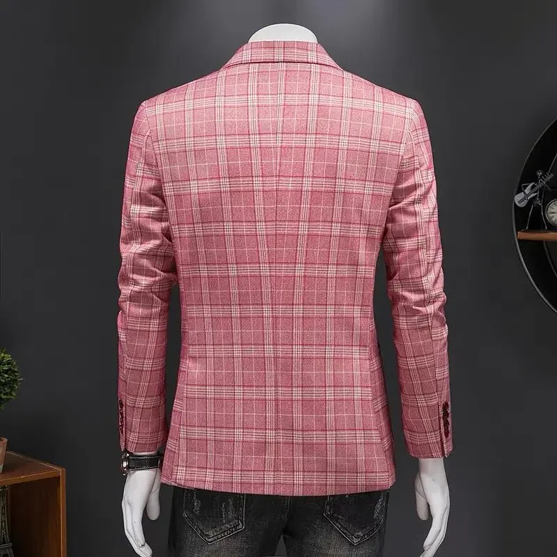 Top Quality Luxury Plaid Business Slim Fit Men Blazer Jacket Spring Autumn Casual Blazers For Men Elegant Dress Suit Jacket
