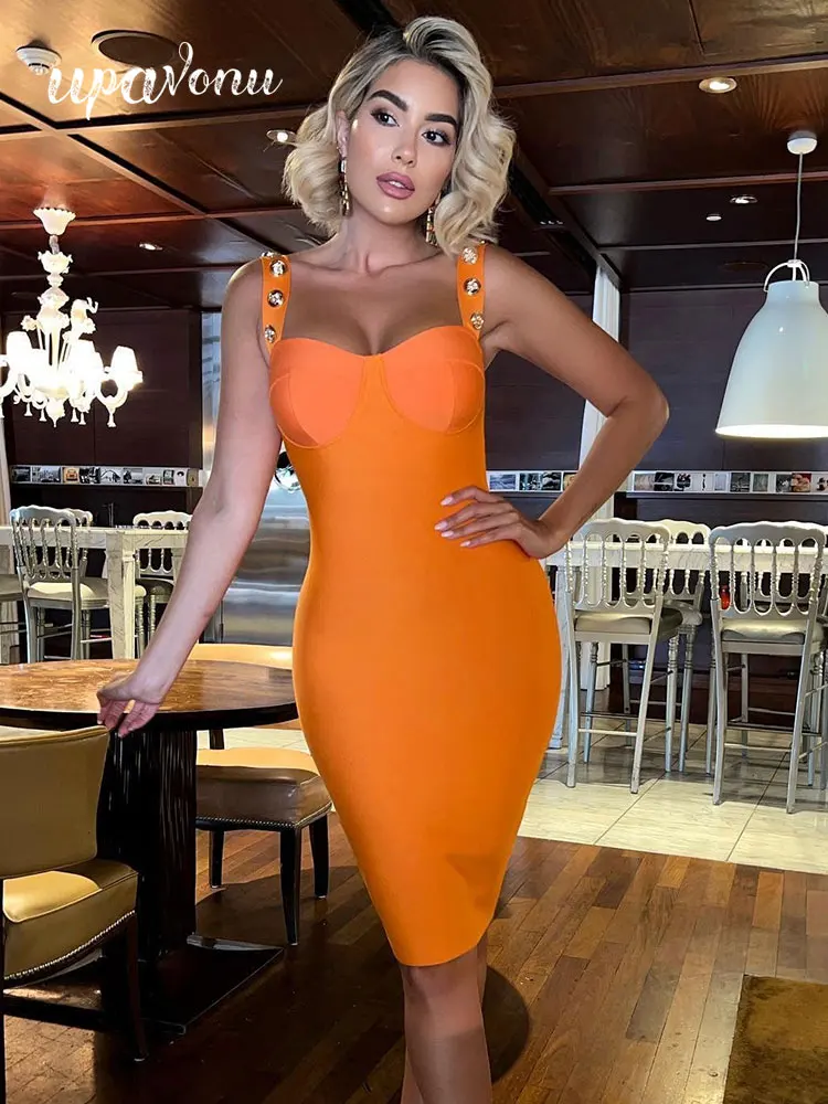 free-shipping-elegant-summer-orange-bandage-dress-women-sexy-button-design-strap-fashion-sleeveless-bodycon-night-party-vestidos