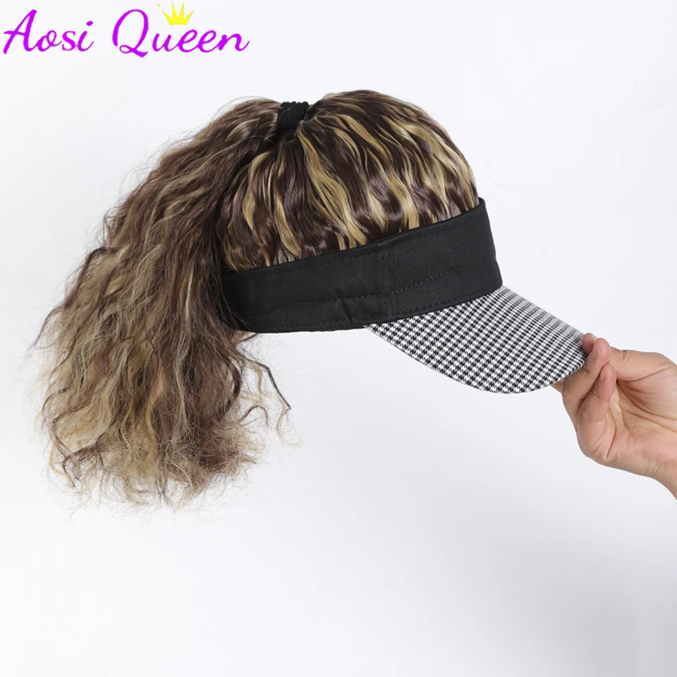 Hat Wig for Women 16 Inches Wave Houndstooth Baseball Cap Wig with