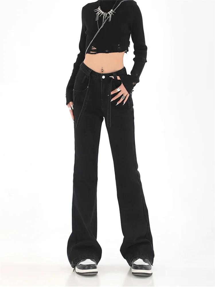 

Women Black Vintage Flare Jeans England Style High Street Women's Pants High Waist Slim Denim 2022 New Trend Denim Trousers Y2k