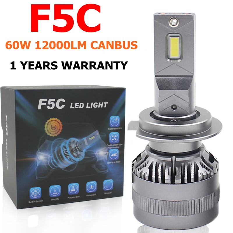 F5C 120W 12000LM H7 LED Bulb LED H7 headlight kit Fog Light H4 H7 H8 H11 H1  9005 9012 Car LED Lamp LED Headlights Bulb