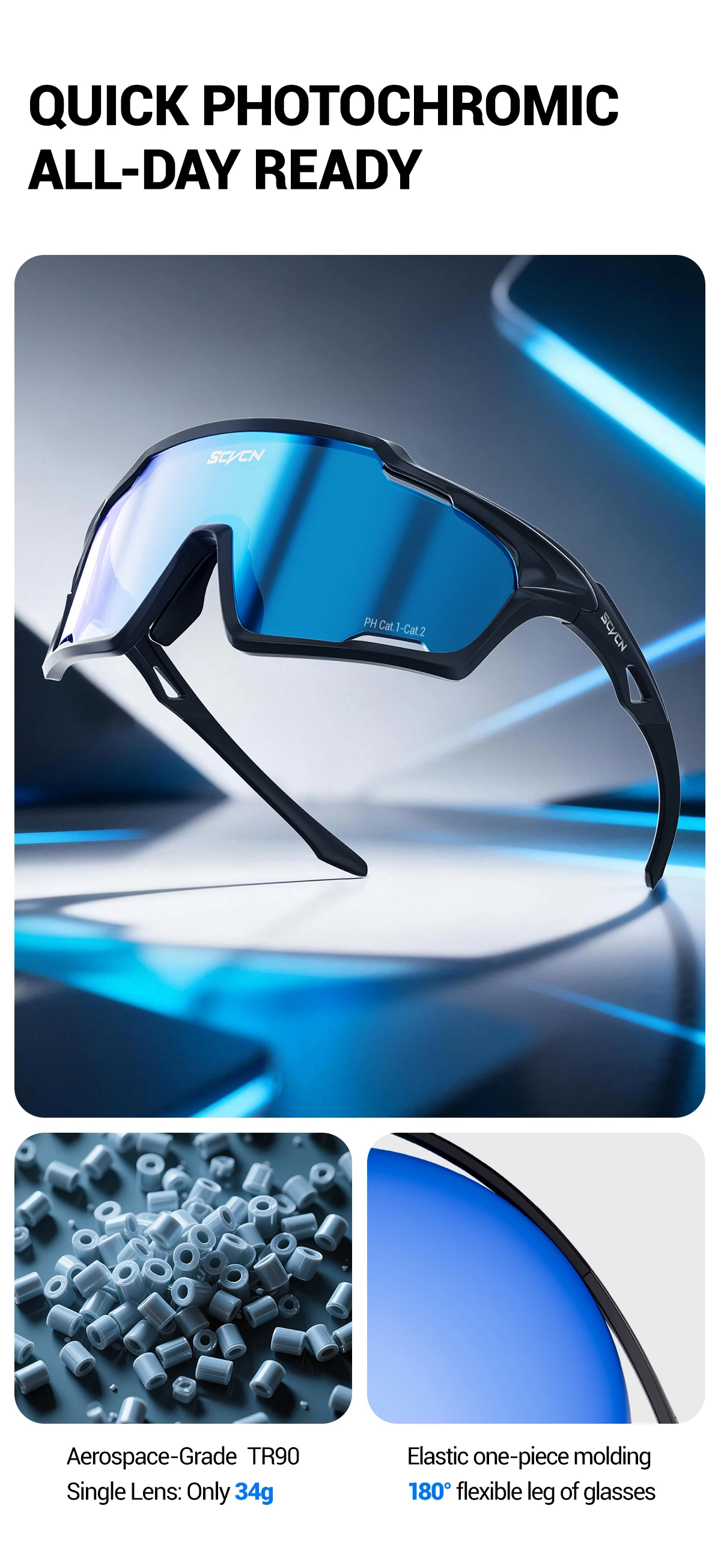 SCVCN Neue Photochrome Radsportbrille MTB-Brille Rennrad UV400 Schutzbrille für Männer und Frauen Outdoor Fahrrad Sport Laufbrille – Detail 2