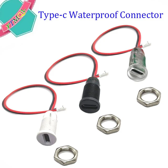 20Pcs Type-c Waterproof Connector Direct compression female base Female  Socket Charging Interface With Welding 2Pin Wire LED - AliExpress