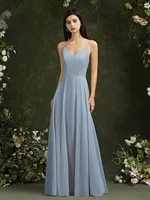Long Formal Bridesmaid Dress V Neck Lace Back Evening Gown