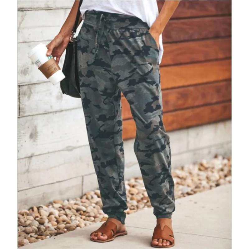 Camouflage Harajuku Pants for Women Korean Vintage Legging Elegant Elastic Waist Ladies Pants Print Summer Women's Clothing