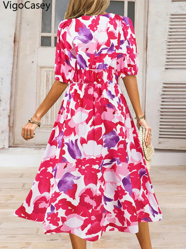 فستان فيجو كيسي 2025 نسائي متوسط الطول بأكمام قصير...