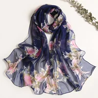 Long Shawls Wraps Women Beach Sunscreen Hijab Bandana Head Scarfs Floral Print Silk Scarf Chiffon Kerchief Neck Scarves 50x160cm 2