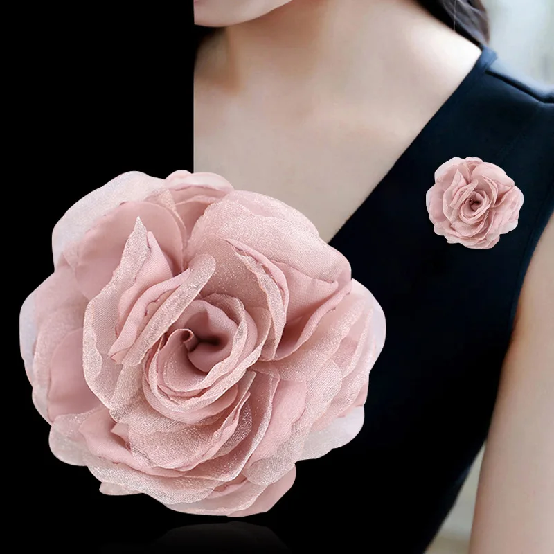 

Korean Silk Yarn Fabric Flower Brooch Shirt Lapel Pin and Brooches Elegant Coat Sweater Badge Luxury Clothing Women Accessories