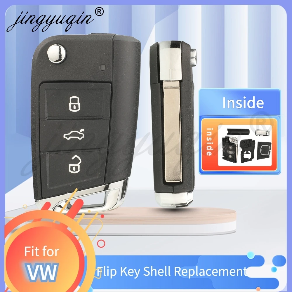 JingyuqinรีโมทกุญแจรถFobสําหรับVolkswagen VW Golf Polo T-CROSS 2017-2021 Skodaที่นั่งHu162t 3 ปุ่มKeylessกรณี