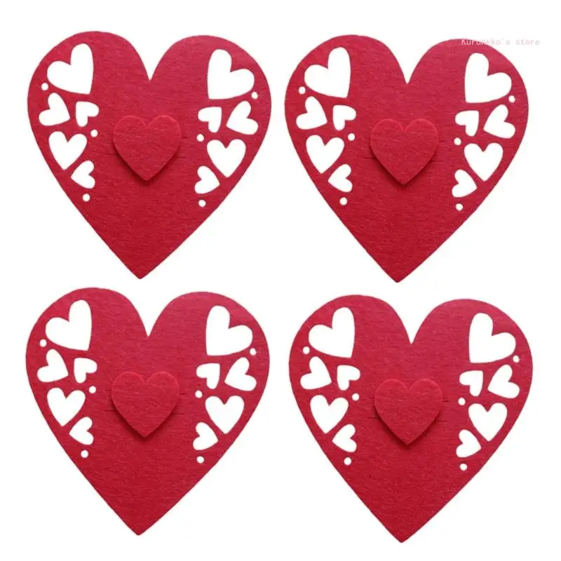 

4 Pieces Exquisite Cutlery Bag Set Heart Shaped Knife Fork Bag Cutlery Cover Table Decoration for Valentine's Day Use