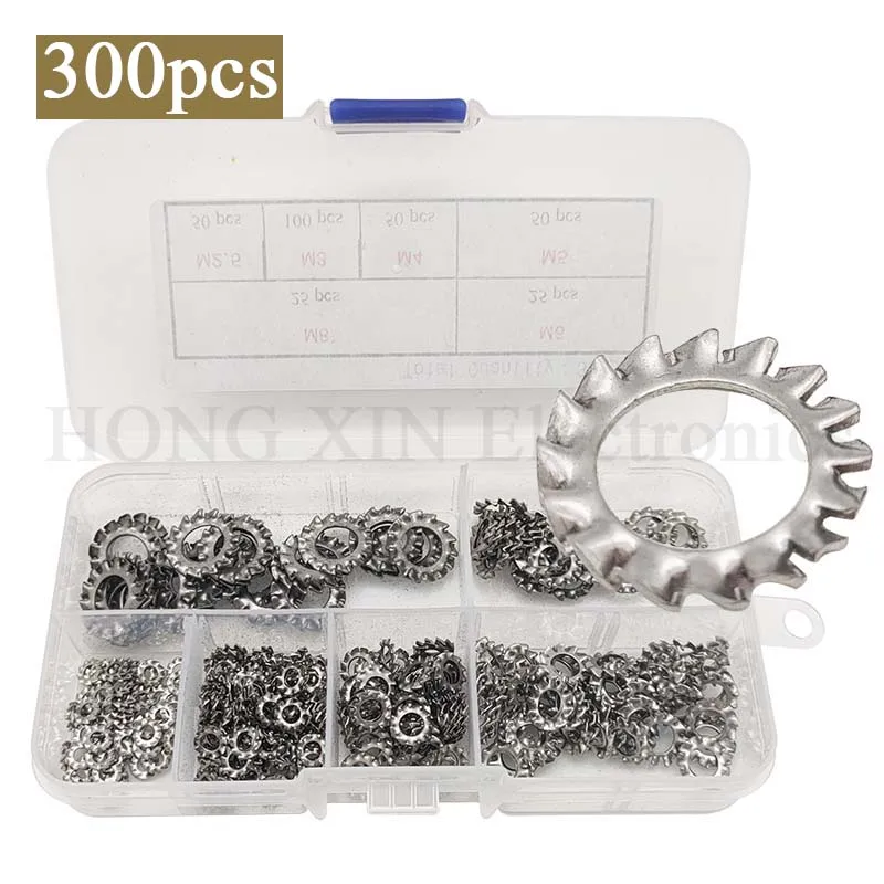 300pcsExternalToothLockStarWasherStainlessSteelAntiLooseGasket