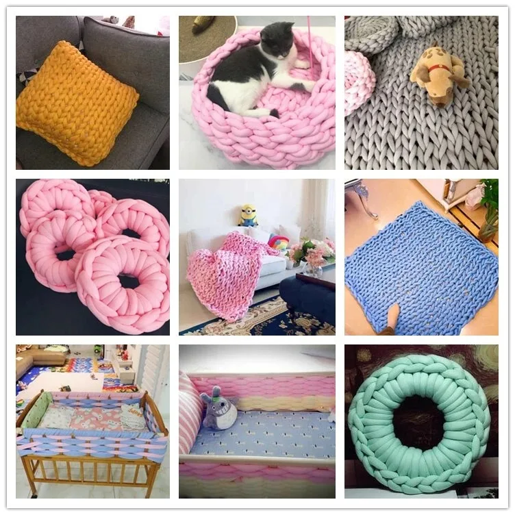 매우 두꺼운 모직 매듭 볼 모양 베개, 짠 침대, 서라운드 충돌 방지, 손으로 짠 DIY 담요 실