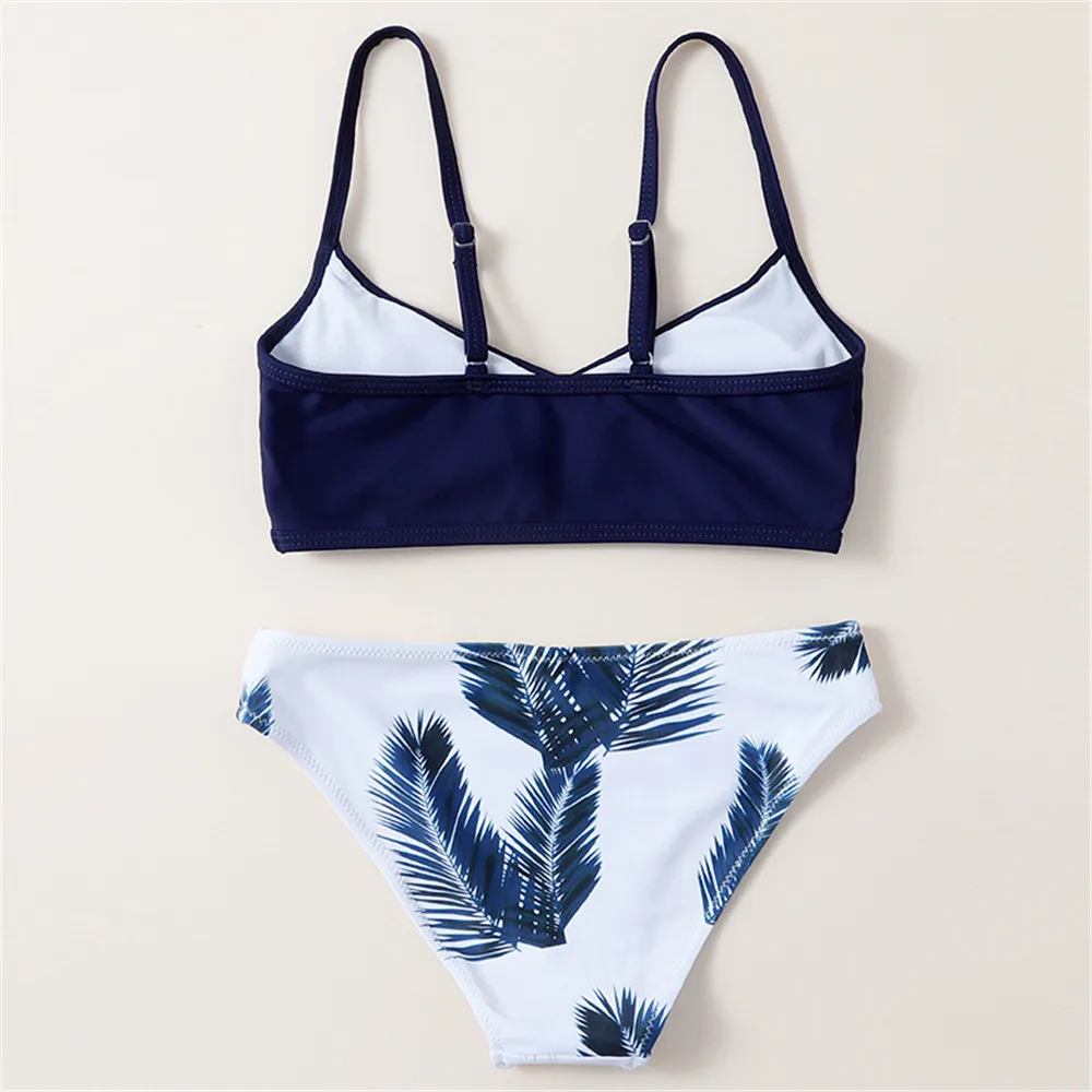 Girls Swimsuit Leaf Print Kids Swimwear Summer Girl Adjustable Bikinis Children Baby Bandage Biquini Infantil